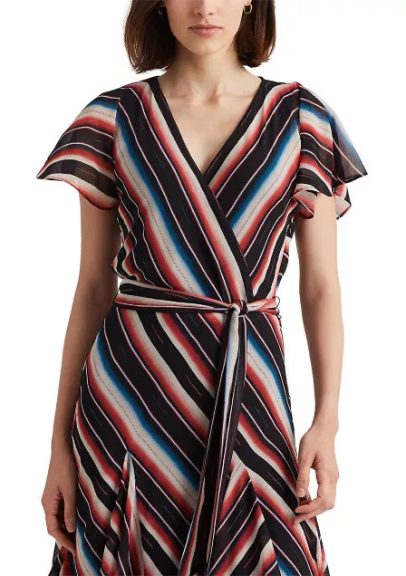 Lauren Ralph Lauren Blanket-Stripe Georgette Dress Color Polo Black Mu –  DDT Boutique
