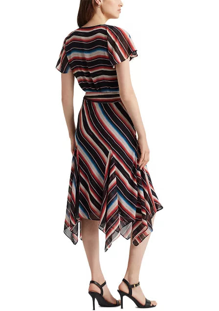 Lauren Ralph Lauren Blanket-Stripe Georgette Dress Color Polo Black Mu –  DDT Boutique