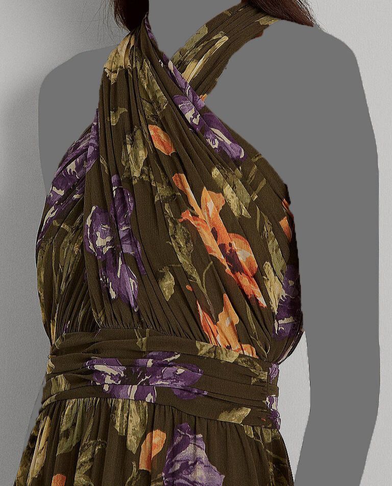 Lauren Ralph Lauren Floral Crinkle Georgette Halter-Neck A-Line Dress – DDT  Boutique
