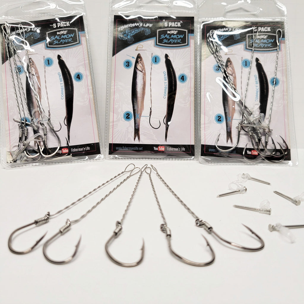 Tyee Salmon Leader Hooks Size 3/0-4/0 and 4/0-5/0 Test Lb 20 and 30 Made in  USA Lot of 5 