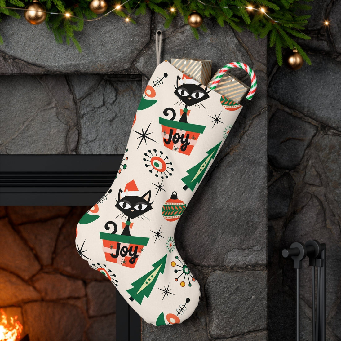 Mid Century Modern Vintage 50's Christmas Santa Stocking, All I Want For  Christmas Is You, Retro Couple Teal And Red Retro Holiday - 7790058143899