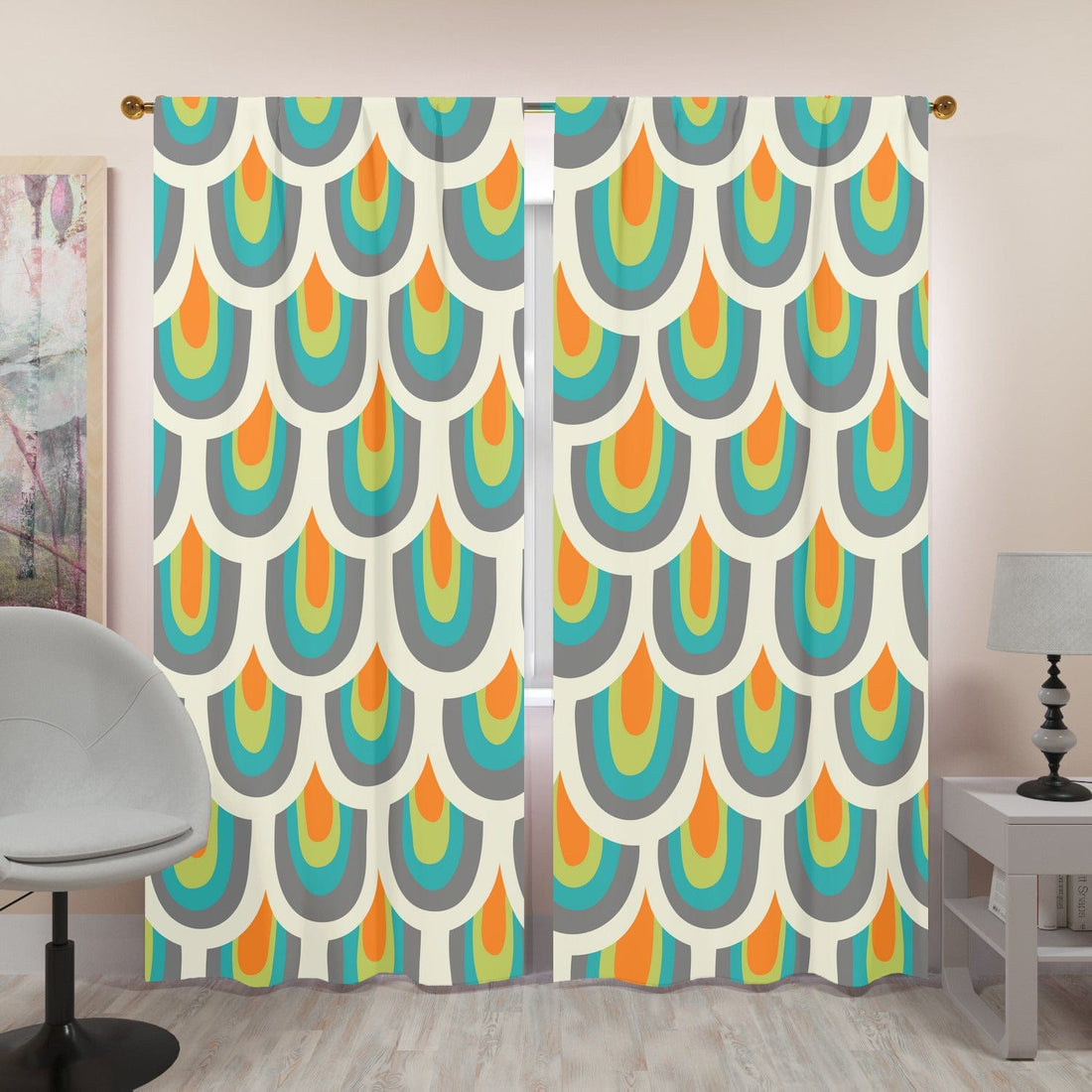 Retro 70s Curtains, Wavy, Psychedelic, Orange, Blue, Yellow Groovy Cur –  Mid Century Modern Gal
