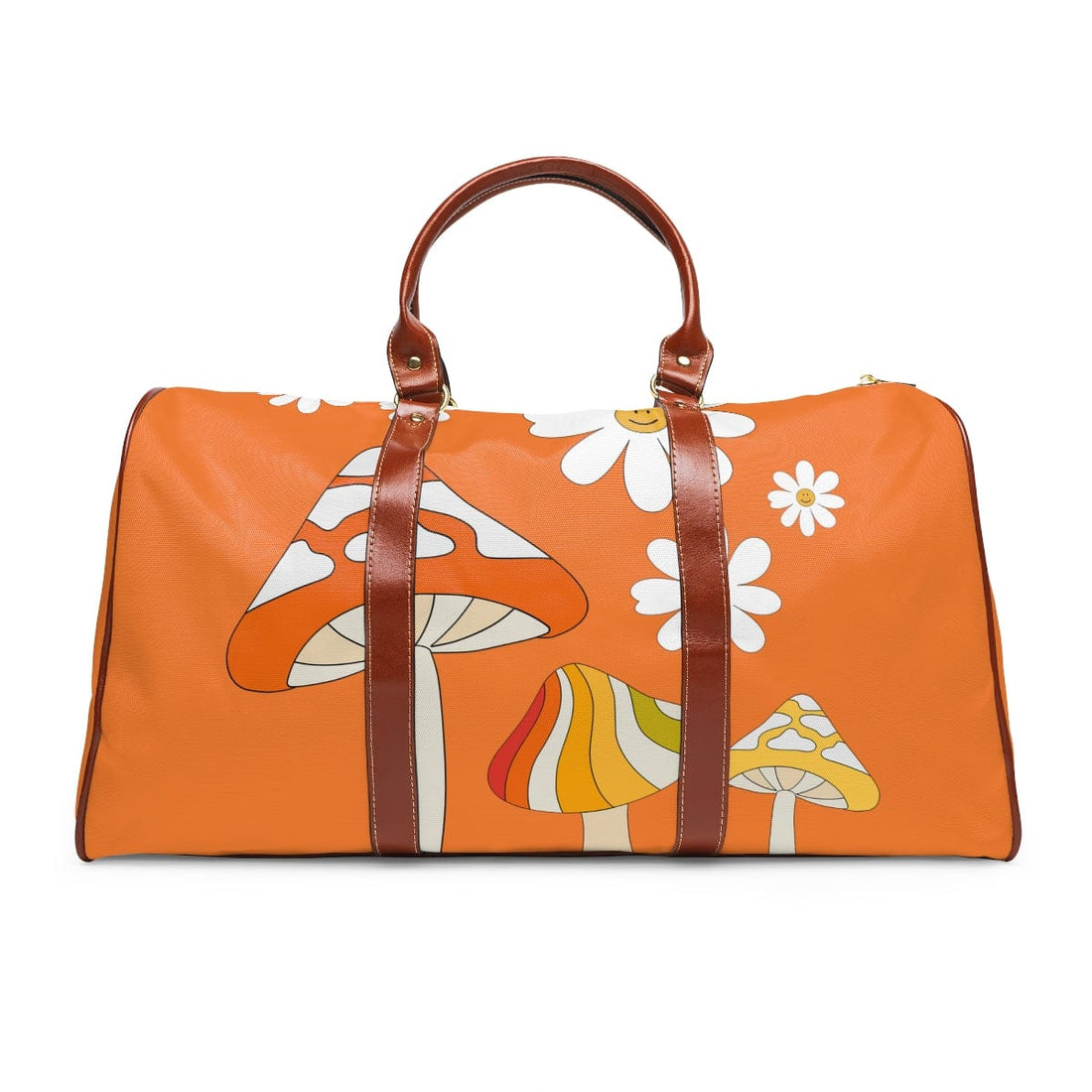 Flower Power Groovy Travel Bag, Weekender, Hipster Mod Daisy, Brown,  Orange, Green, Hippie, 70's Style, Waterproof Travel Bag - 7599343468699