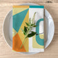 Mid Century Modern, Atomic Retro, Yellow, Orange, Teal Groovy Retro Kitchen Table Linens Accessories 4-piece set / White / 19" × 19"