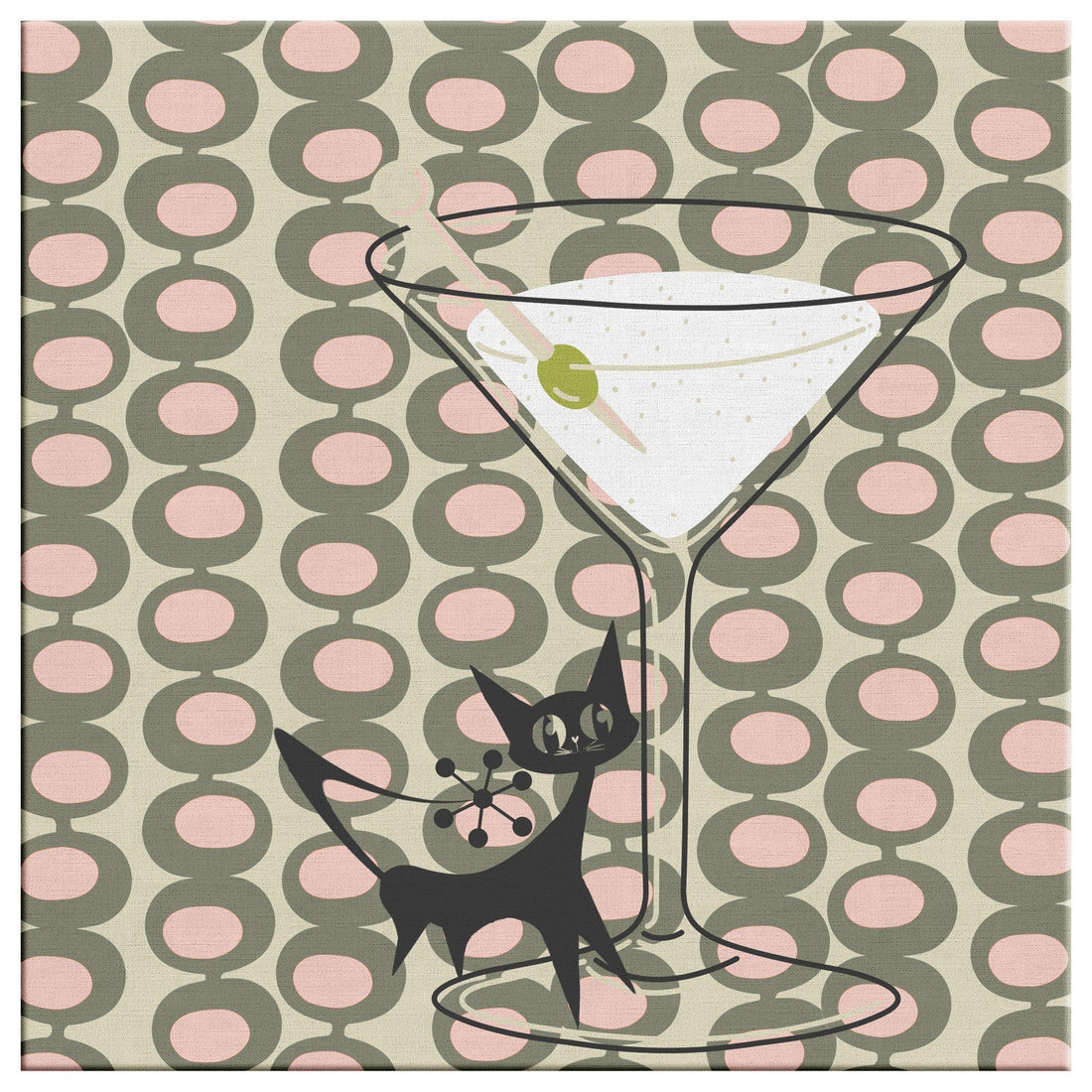 Atomic Cat, 50's Martini Blue, Mid Century Modern, Happy Hour