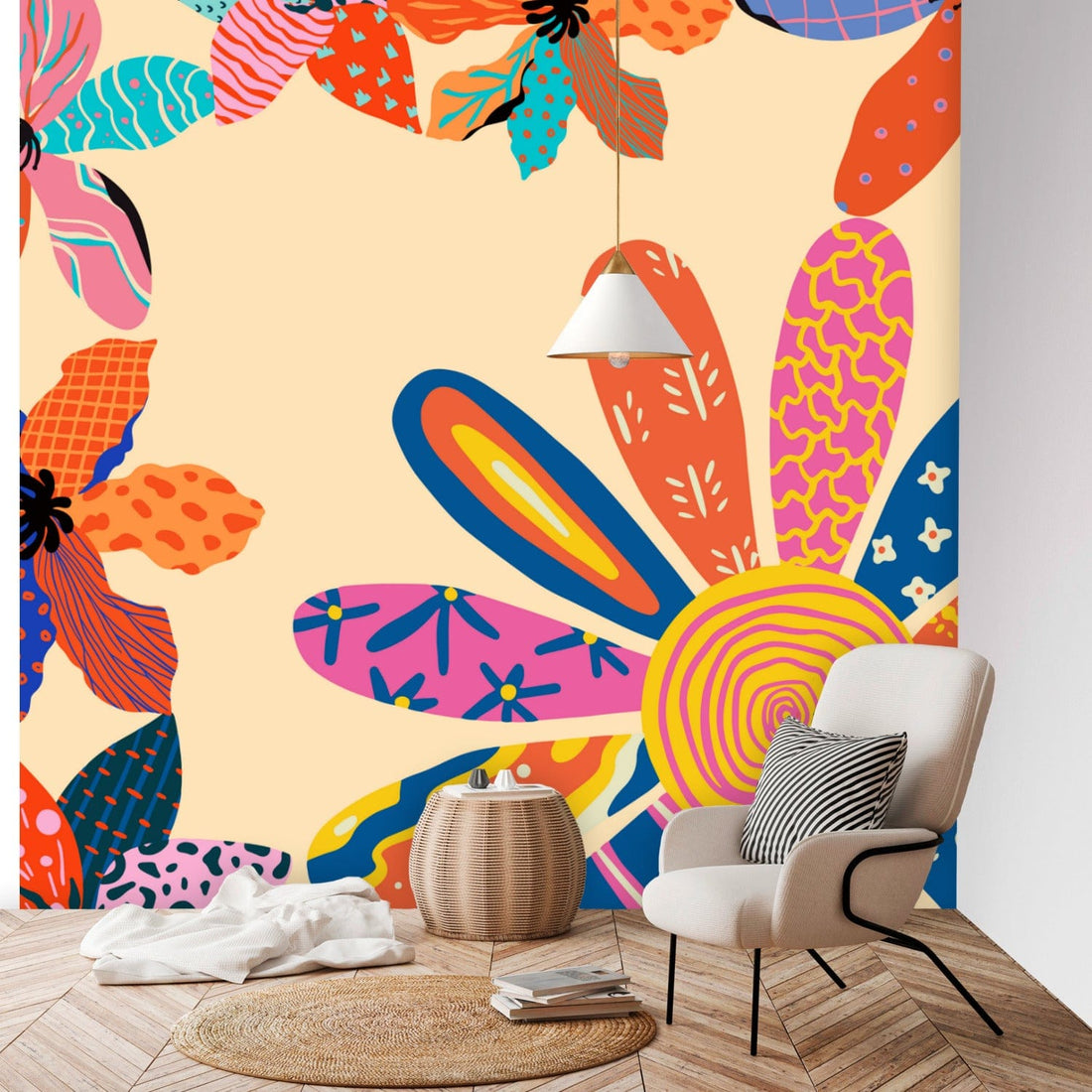 Piper Multicolor Retro Boho Floral Wallpaper