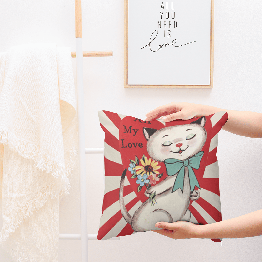 Vintage Retro Valentine Card, Cute White Kitschy Cat All My Love, Valentine  Gifts for Her