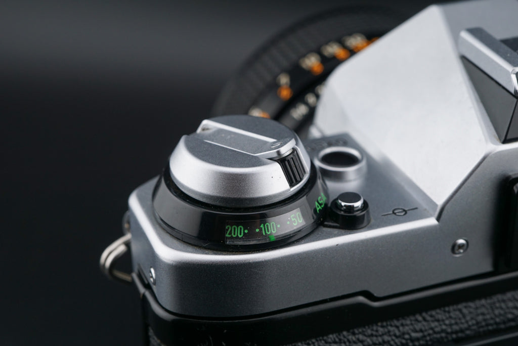 Canon AE-1 Program close up of rewind knob