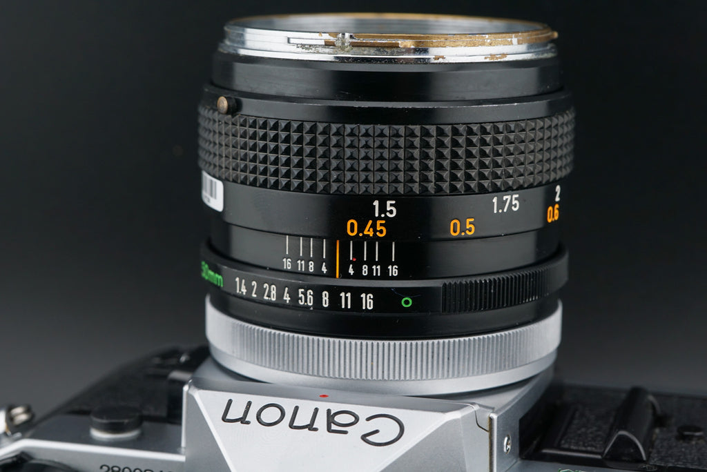 Focus ring on Canon FD 50mm lens on Canon AE-1 camera Program