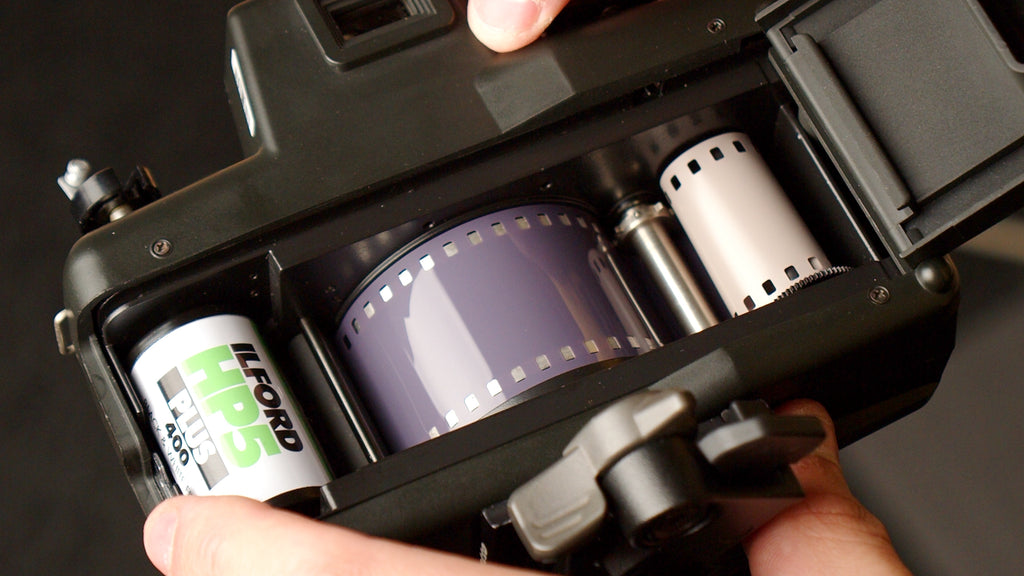 HP5+ film loaded inside of a Horizon 202 film camera