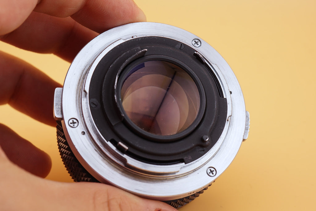 close-up of an olympus om lens mount