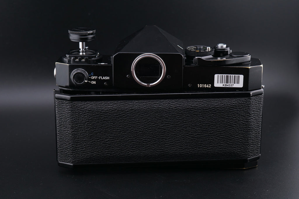 backside of a Canon F-1 film camera