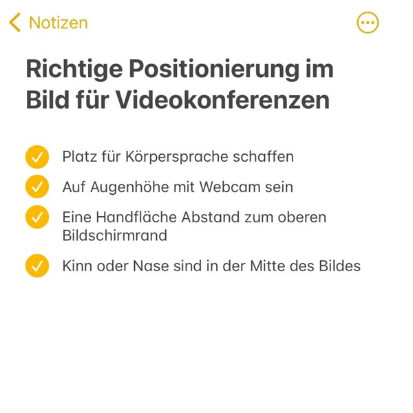 Richtige Positionierung im Bild für Videokonferenzen Checkliste