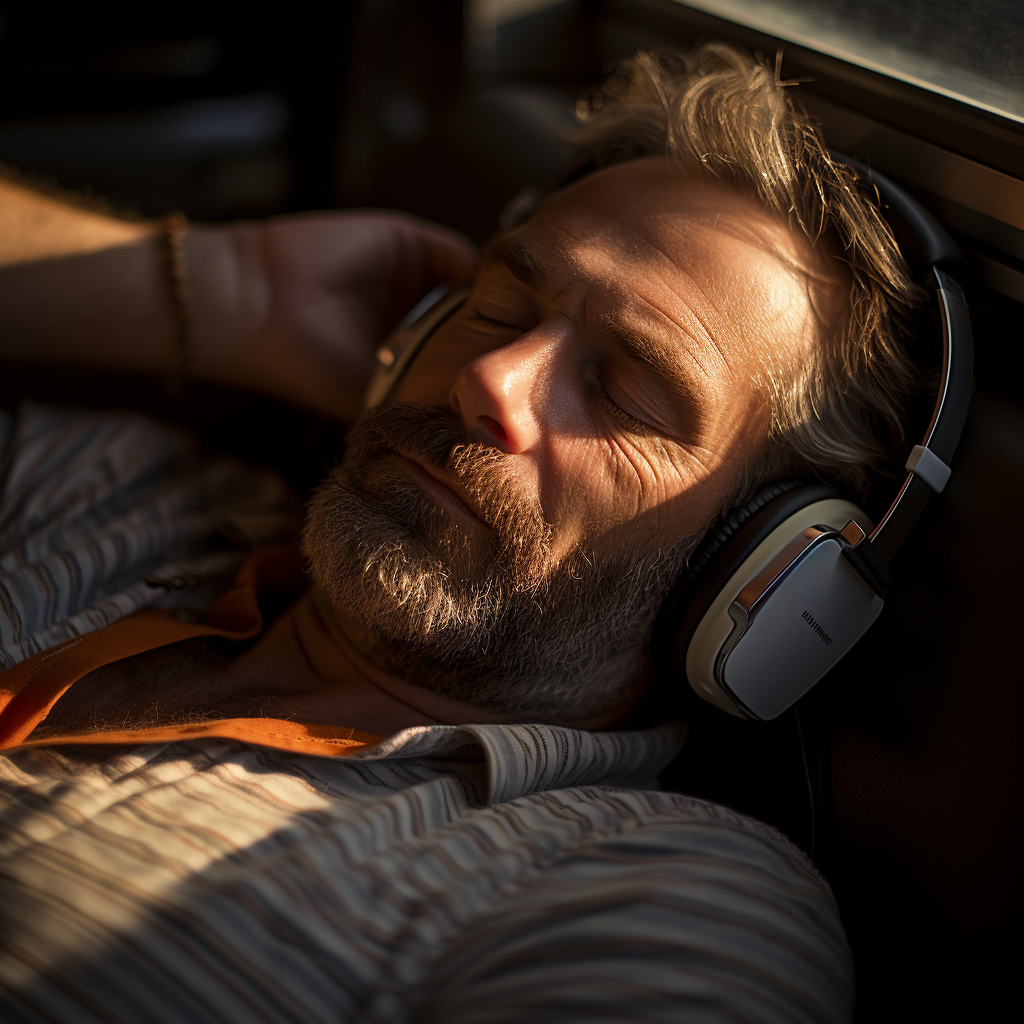 Image of a man listening to music in his bed