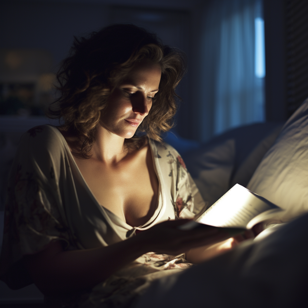 Image of a women reading in bed