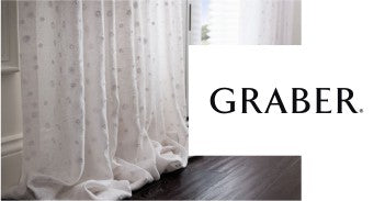 graber logo and image of white fabric blinds