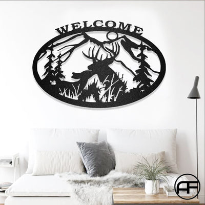 Buck and Doe Happy Family Metal wall art, Perfect Customized Welcome Sign 