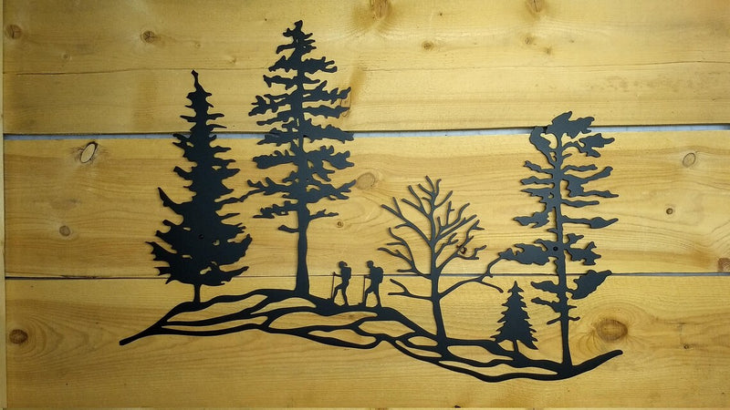 Trekking Couple under Pine Trees with Custom Name Metal Wall Art Perfect Gift for Trekking Lover/Valentines Day
