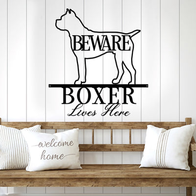 Beware Boxer Lives Here Metal Sign