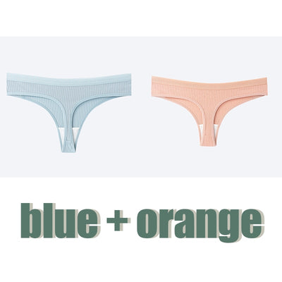 2Pcs Female Panties Low Waist Thongs Striped Underpants Comfortable G-String Intimate Lingerie