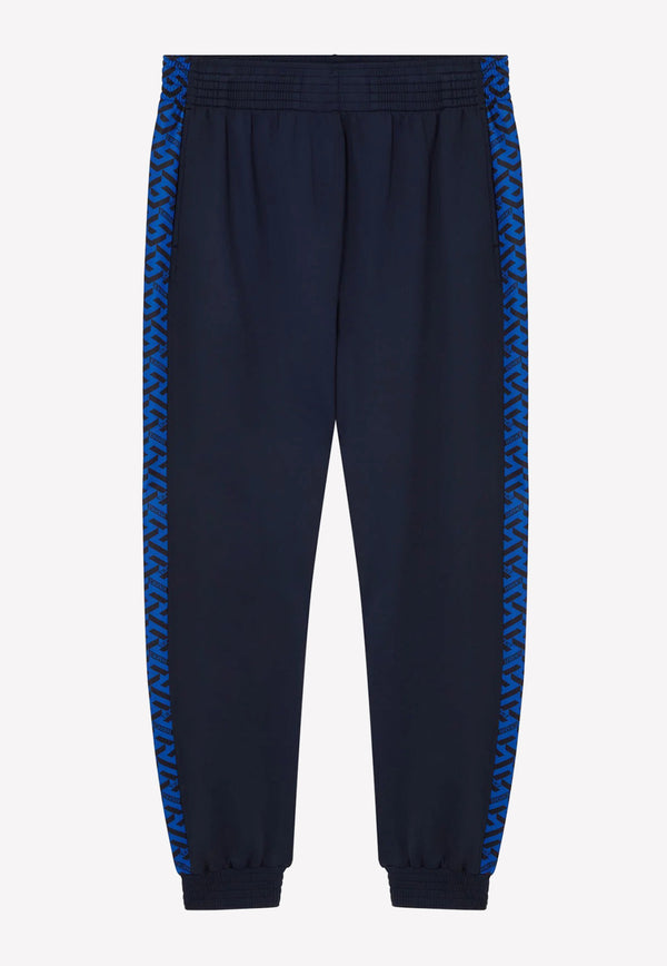 Versace Greca Print Paneled Track Pants 1002101 1A01623 5U460 Blue