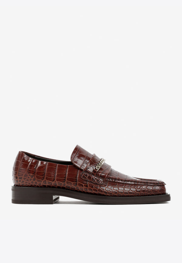 Chain-Link Loafers in Croc Embossed Leather