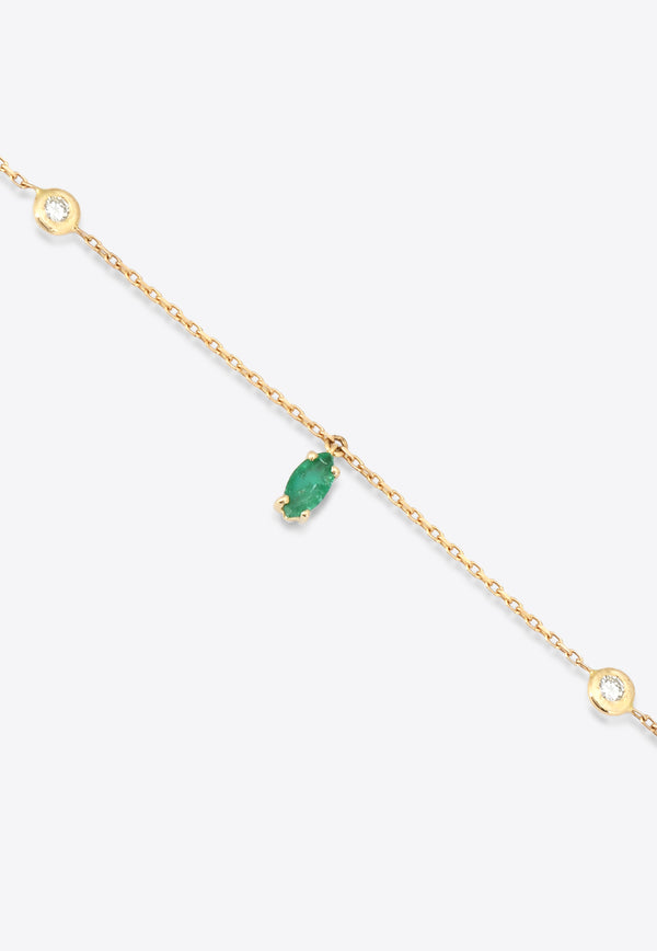 Dangling Marquise Emerald Choker in 18-karat Yellow Gold and White Diamonds