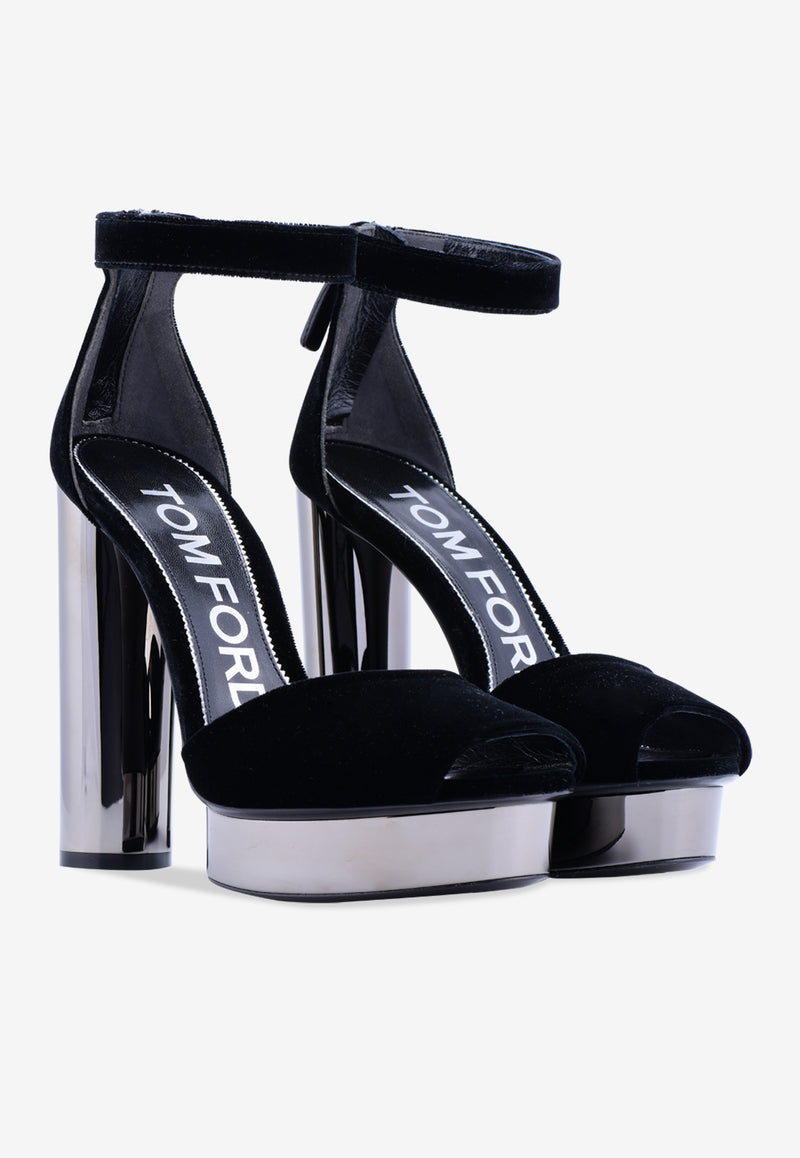 Velvet Platform Sandals with Block Heel - 130 mm – THAHAB KW