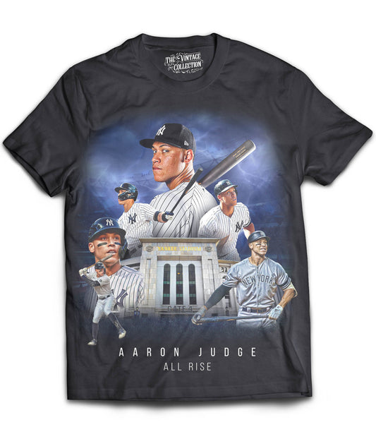 Yankees Aaron Judge All Rise T-Shirt from Homage. | Grey | Vintage Apparel from Homage.