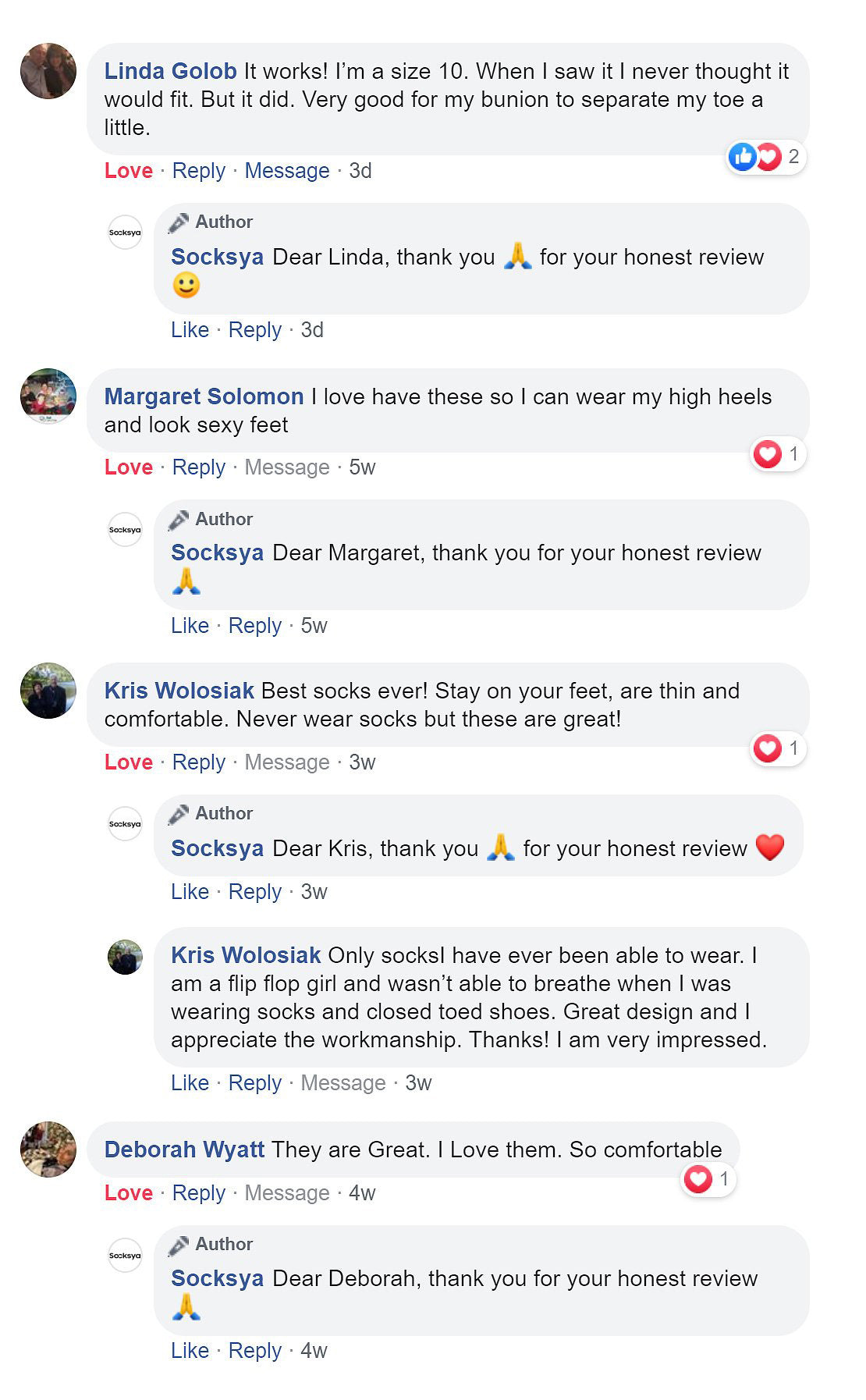 Customer reviews from our Facebook - https://www.facebook.com/Socksya.brand