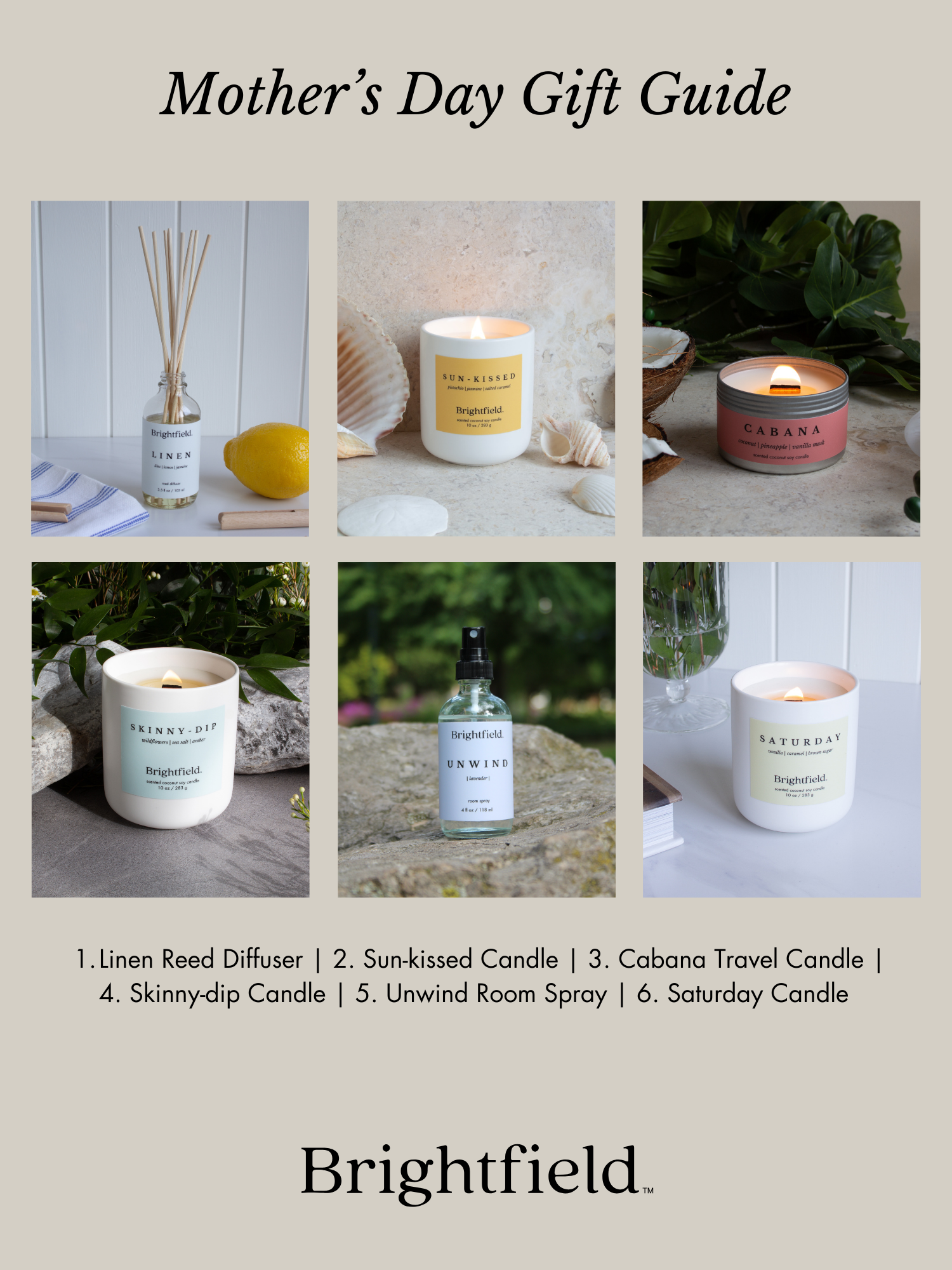 Mother's Day gift guide, best mother's day gifts, Brigthfield mother's day gift guide, candles for Mom, reed diffusers for mom