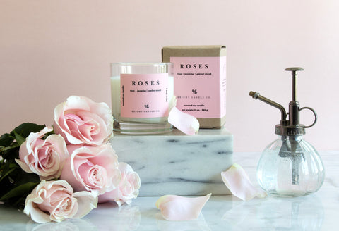 Roses Candle from Bright Candle Co., rose scented candle, best rose candle, floral scented candles, candle to help you sleep better, romantic candles, garden scented candle, rose garden scented candle, roses soy candle, best spring candle, birthday gift for her