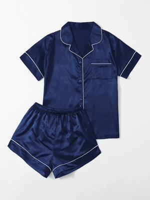 Navy Blue Silk Pajama Set for Women - Jules & Co Boutique