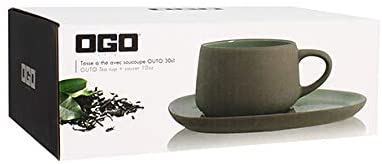 Set mit Tasse und Untertasse aus Steingut - grau - von OGO