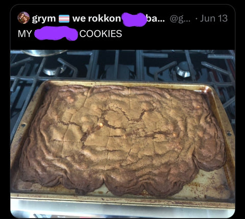 Picture of cookies that spread all over baking sheet when baked