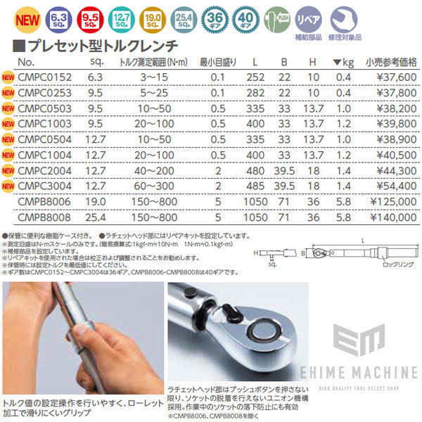 2022年春夏 【お取り寄せ】KTC/9.5プレセット型トルクレンチ/CMPC1003