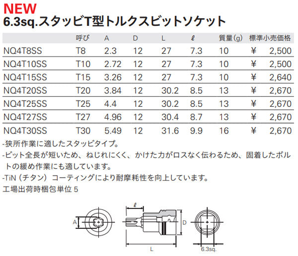 100％の保証 NEPROS 6.3sq.T型トルクスビットソケット NQ4T30 T30 差込