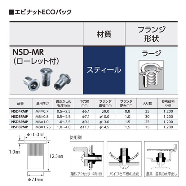 エビ ローレットナット(薄頭・スティール製) 板厚3.5 M6×1.0(1000個入) (1箱) 品番：NSK6MR - 1