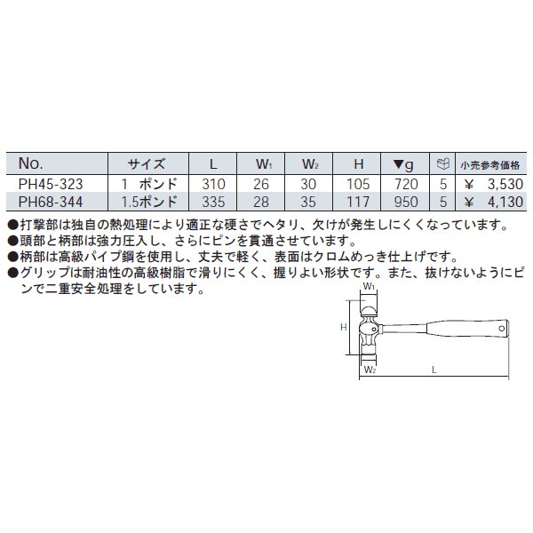 OTC 鈑金ハンマー（ナラシ・横型）172 鈑金工具