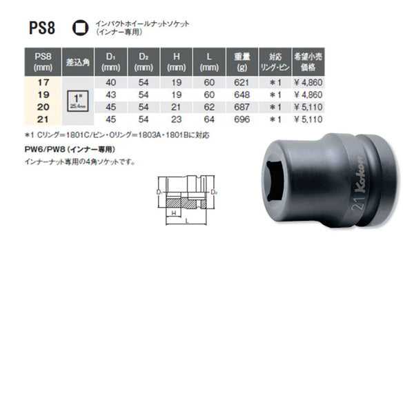 山下工業研究所(Ko-ken) インパクトソケット 6角 18400M-60 差込角