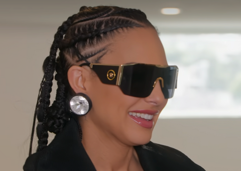 Amanza Smith wears Versace shield sunglasses in Selling Sunset season 7