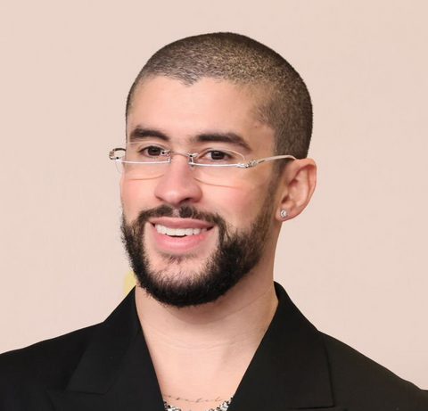 Bad Bunny wears Cartier Corbetti rimless glasses at the 2024 Oscar Awards