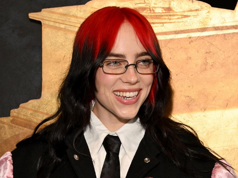 Billie Eilish at the 66th annual Grammy Awards on the red carpet wearing custom Chrome Hearts including Chrome Hearts optical glasses