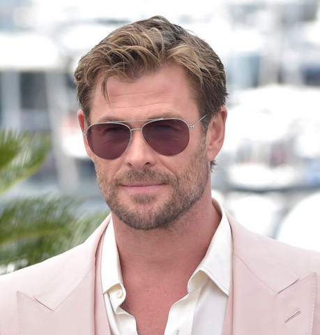 Chris Hemsworth at Cannes Film Festival 2024 wearing Oliver Peoples aviator sunglasses - buy online
