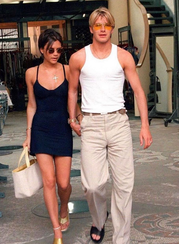 David and Victoria Beckham Honeymoon in France in 1998 wearing sunglasses