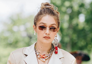 Gigi Hadid wearing DMY by DMY olsen sunglasses with brown lenses