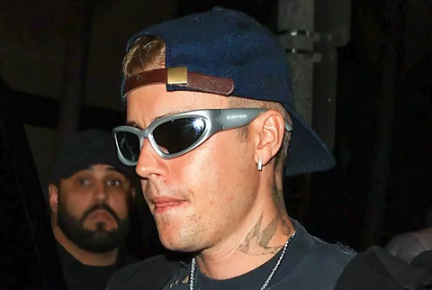 Justin Bieber wearing Balenciaga Swift oval sunglasses