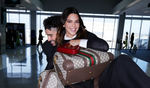 Kendall Jenner and Bad Bunny in the Gucci Valigeria FW23 collection