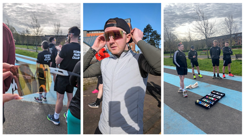 Members of Koba Run Club in Glasgow try on new Adidas Sport sunglasses from Pret a Voir