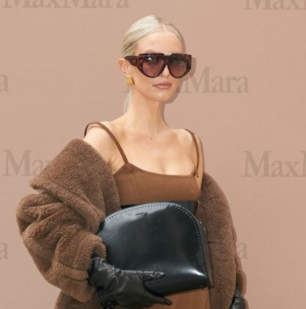 Leonie Hanne wearing Max Mara Orsola sunglasses at the Max Mara FW23 runway show